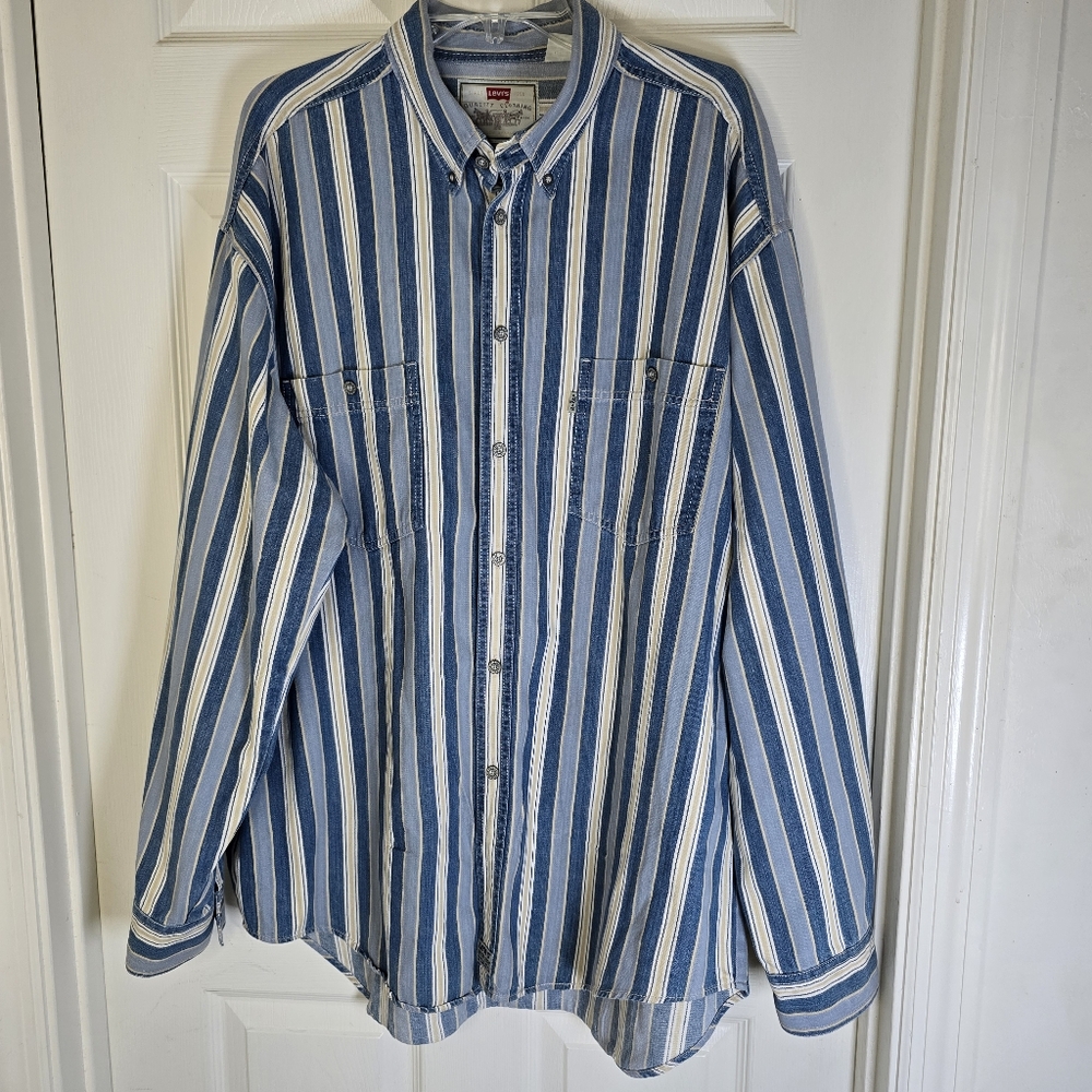 Levi's Vintage‎ Blue Striped Men's Cotton Button Down Shirt XL